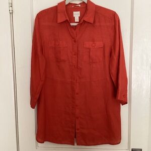 CHICOS All Linen Button-down Tunic Blouse, Sz 1 (small; 8)